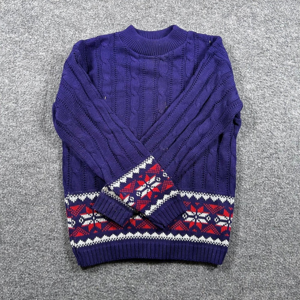 Adele Knitwear Sweater Womens Size Small Purple Cable Knit Fair Isle Snowflake
